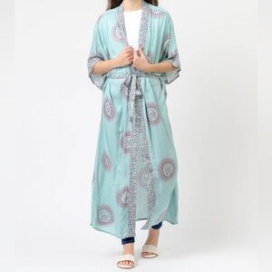 80. Boho Turquoise Short Sleeve Om Kimono